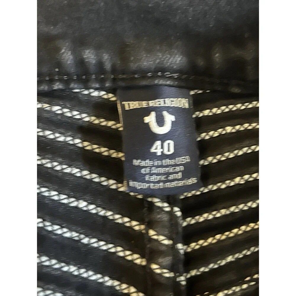 TRUE RELIGION Men's Jeans Sz 40x34 Rocco Moto Skinny Jeans Black Made in USA